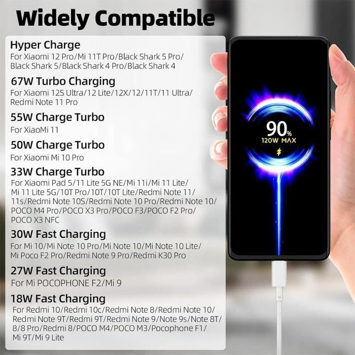 Câble Charge Rapide - Xiaomi - USB-C - 3x 1M - Blanc - 6A
