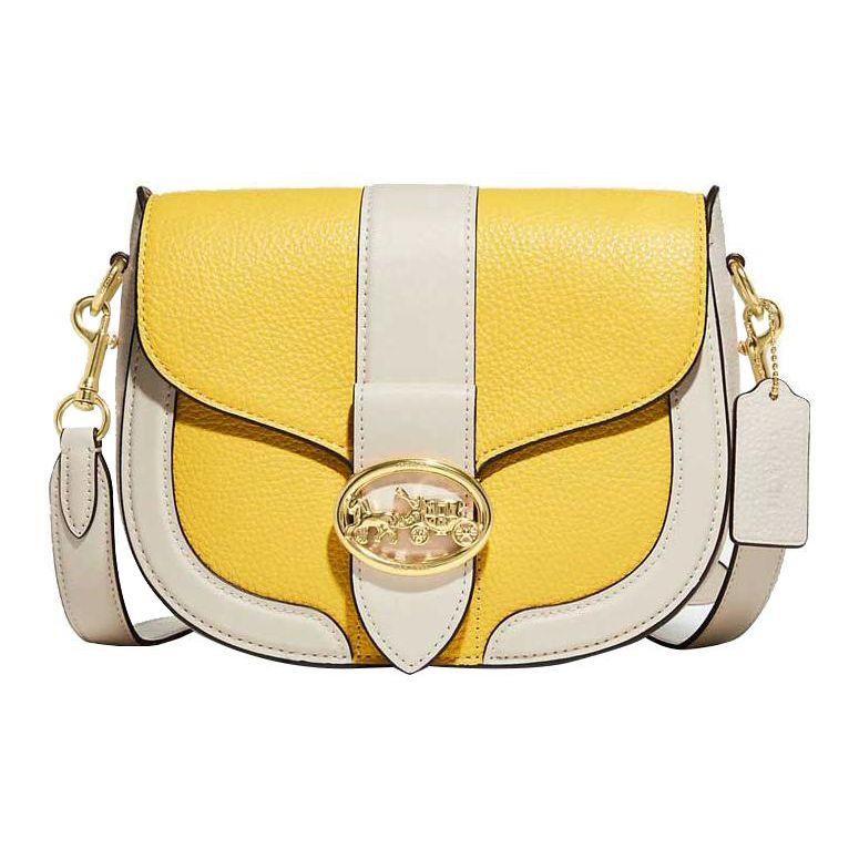 

Coach Georgie 21 Color Block Flap Logo Buckle Pebble Leather And Smooth Leather Bag Women Shoulder Bag Yellow White C8296-IMTV3 Basic Set (Bag+Dust Bag)