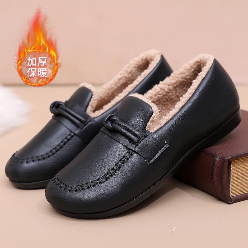 Fashion Women Shoes Winter New Sneakers Antiskid Thick Soled Cotton Plush Shoes Soft Soled Loafers Fashion Leather Shoes Zapatos Mujer