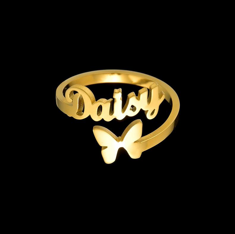Atoztide Personalized Custom Names Rings for Women Stainless Steel Adjustable Heart Butterfly Letter Wedding Jewelry Gifts