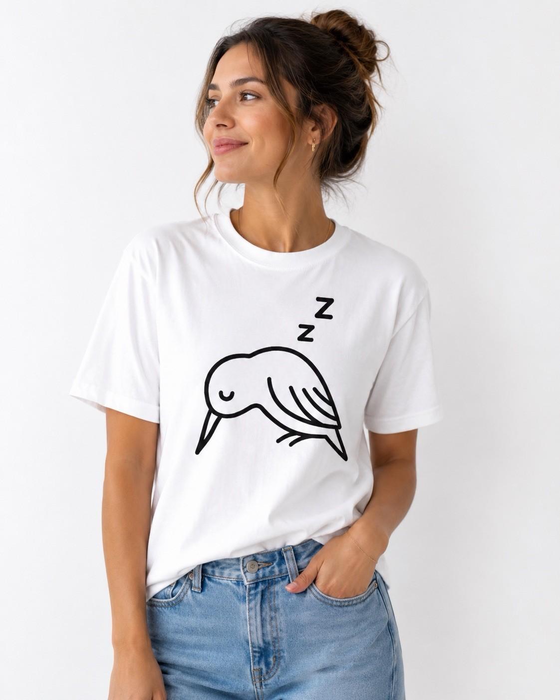 Sleeping Bird T-Shirt | Minimalist Line Art Graphic Tee | Cute Animal Design S