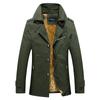 Men's Washed Cotton Fleece-Lined Mid-Length Trench Coat - Casual Autumn/Winter Outerwear