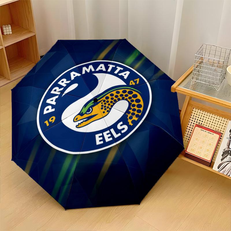 Parramatta Eels Print Auto 8?Ribs Folding Umbrella Wind Resistant Lightweight Automatic Umbrella For Daily Travel