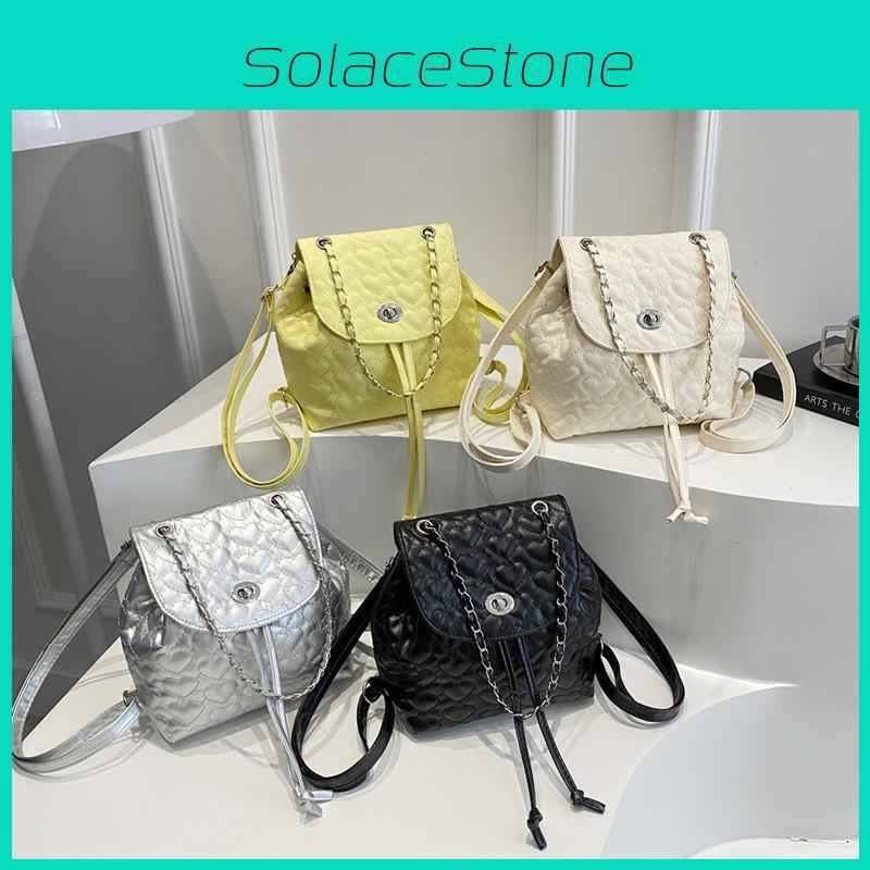 Korean Style Heart Embroidered Pu Shoulder Bag With Chain Chain For Daily Casual Use