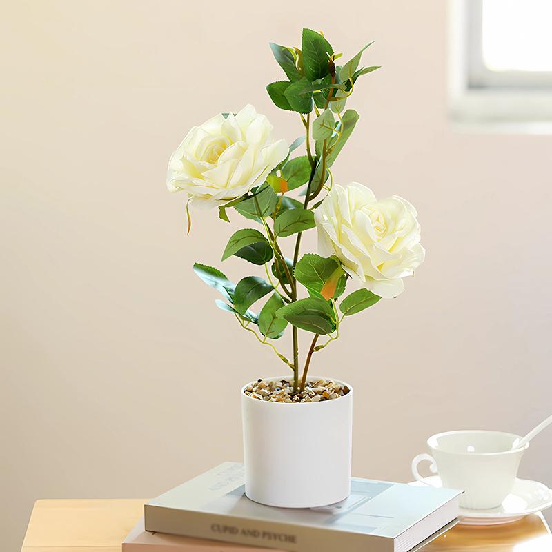 Artificial Rose Flowers Bonsai Fake Plant Potted Ornaments For Home Room Desktop Decoration Wedding Party Garden Floral Decors