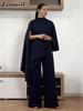 New  Fashion Women's Long Sleeve Irregular Top High Waist Slim Fit Wide Leg Pants Set