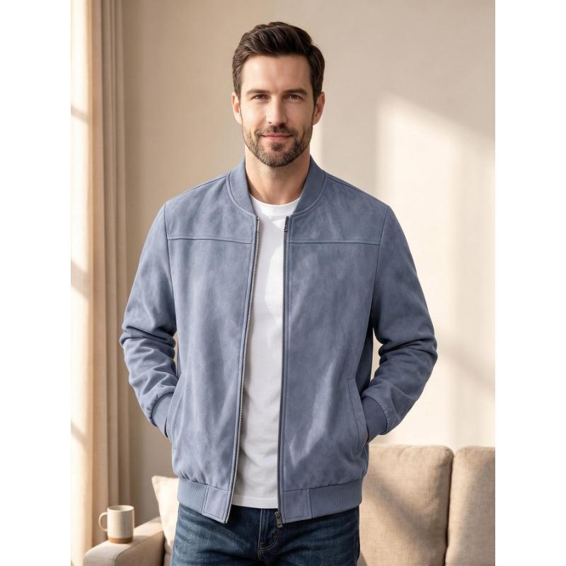Men S Casual Autumn Winter Large Size Suede Bomber Jacket Long Sleeve Coat