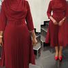 2025 Women's Plus Size Solid Color Pleated African Fashion Dress