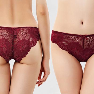 Lace Flower Low-Rise Sexy Briefs Solid Color Cute Bowknot Women's Underwear Soft Breathable Girls Panty