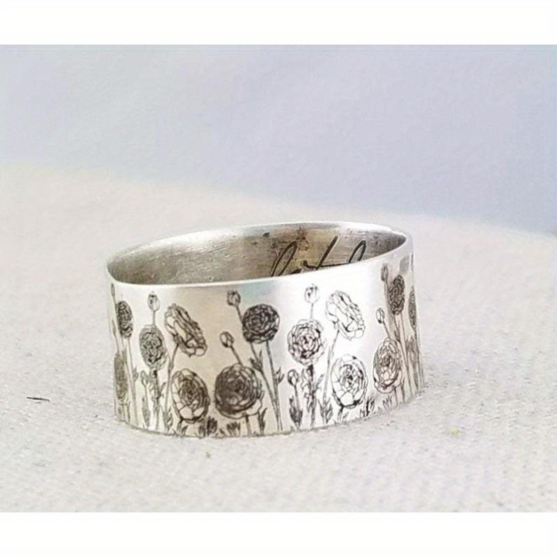 1Pc Fashionable Retro Flower Wide-faced Ring, Fashionable Daily Wear Ring
