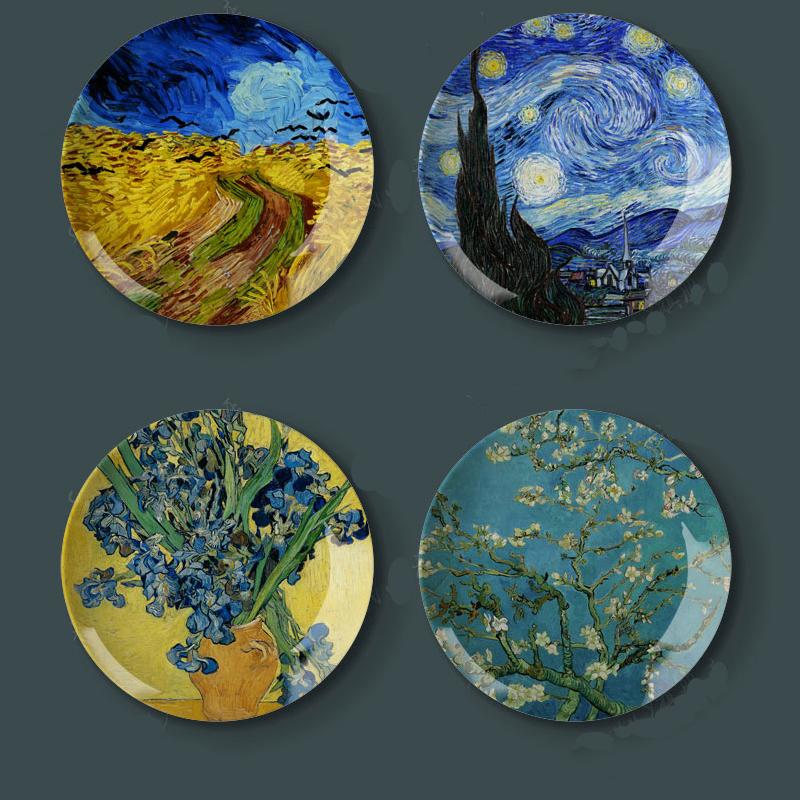 8 Inch Van Gogh Painting Porcelain Decorative Wall Hanging Plate Seat Disc Ceramic Disc Art Nouveau