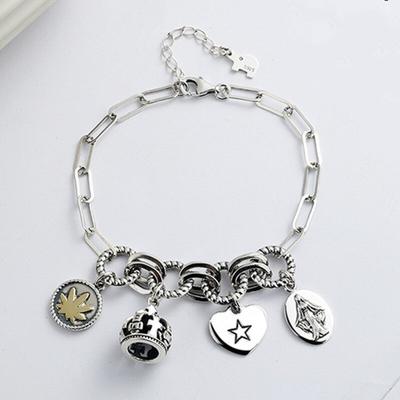 Nouveau Bracelet Couronne Rétro Argent Massif S925 Réel Multi-Style Pour Femmes Personnalité Élégante Chaîne Hip-Hop Punk Bracelet Femme