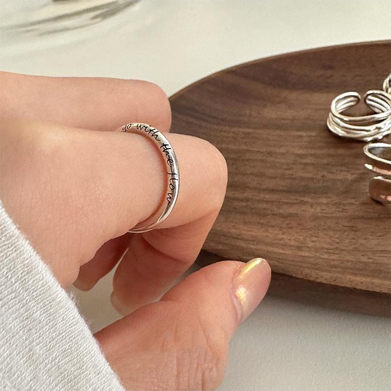 925 Silver Letter Smooth Rings For Women Trendy Simple Ins Open Jewelry Party Gifts