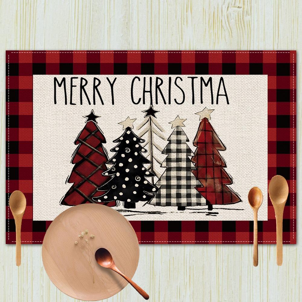 4pcs Non Slip Table Mat Rectangular Tableware Pad Household Christmas Placemat  Festival