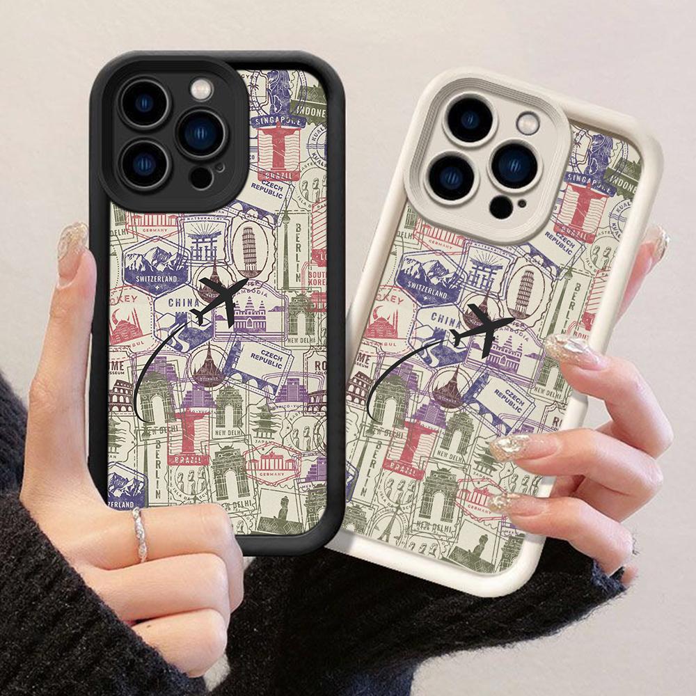 JT510 Stamps Assortment of Visa Traveling Paris for iPhone 17 16 15 Pro Max Samsung S26 S25 Ultra A17 A07 A56 A16 Xiaomi 15T Redmi 15c 14C Soft Case