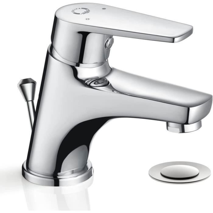 CECIPA Mitigeur lavabo Robinet avec levier de vidange Chrome Laiton