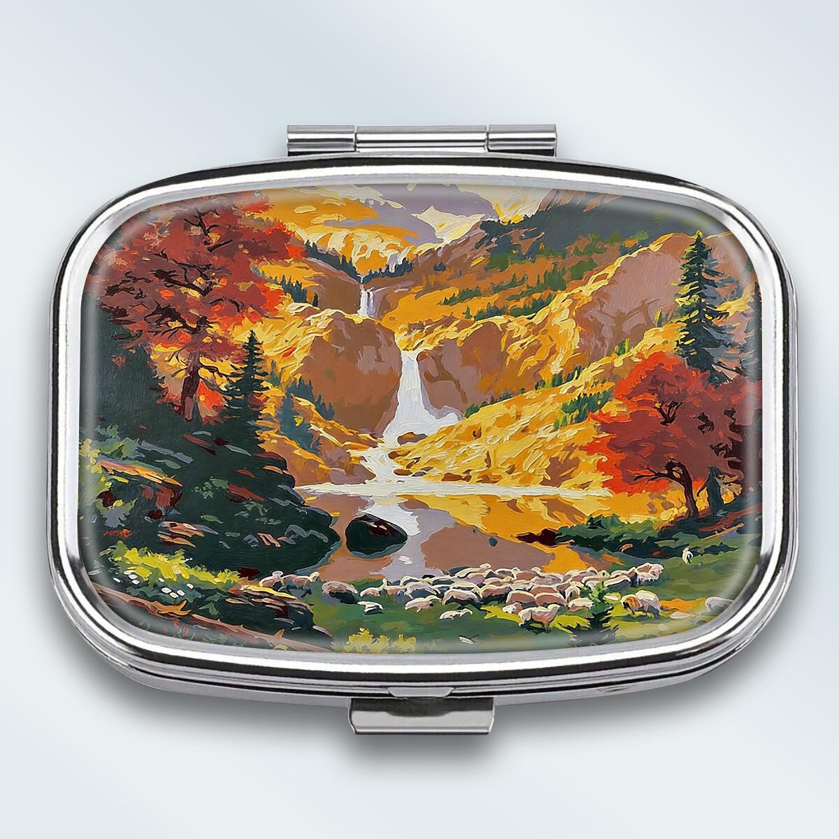 

Portable Pill Box with 2 Compartments, Mini Metal Medicine Organizer Case, Cute Printed Pill Container for Vitamins, Pills, Jewelry, Travel, Daily Use різнокольоровий