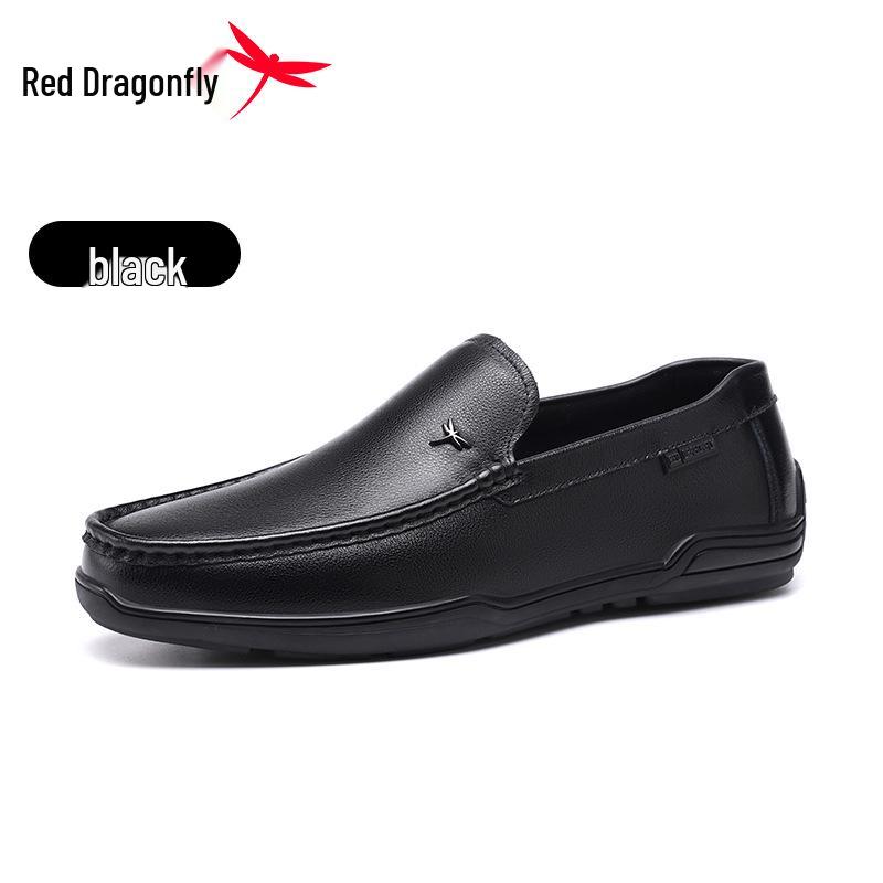 Red Dragonfly Men s Summer Slip-on Casual Leather Driving Shoes - Genuine Leather, Soft Sole, Flat Bottom. 42 чёрный