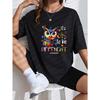 Tricou Casual Damă Bufniță Albă și Model Colorat Puzzle Cu Ok Diferite Texte Pentru Purtare Zilnică Și Declarație de Modă