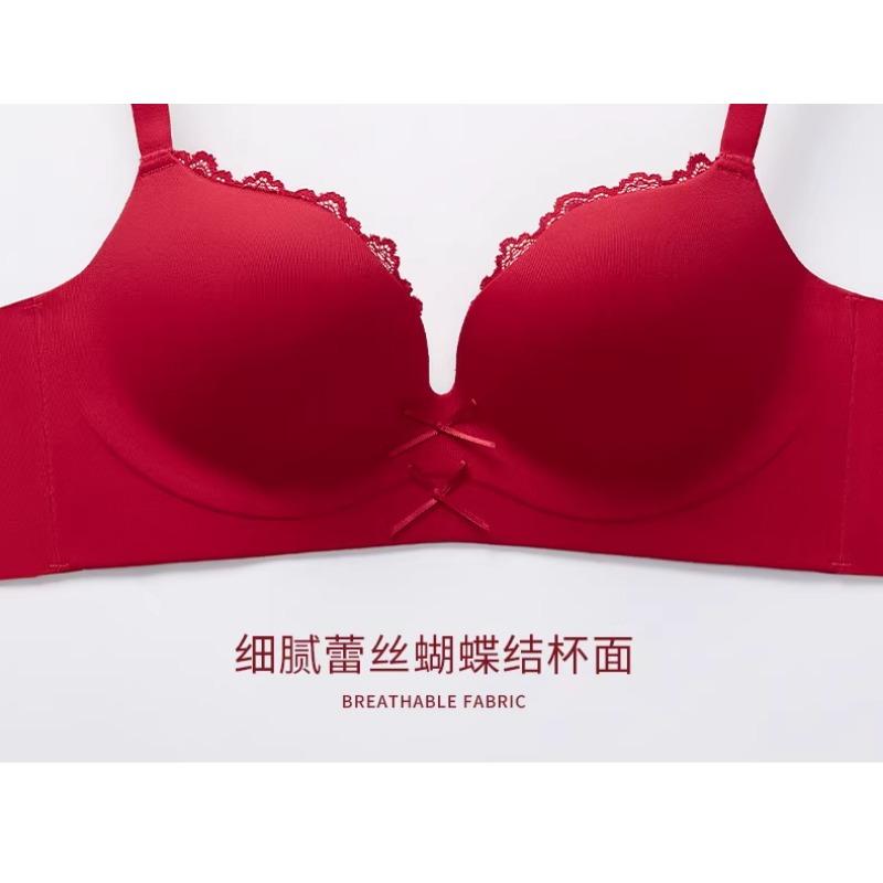 Damen Roter Push-Up-BH Mit Spitzenbesatz Und Schleifen-Detail Bequeme Dessous