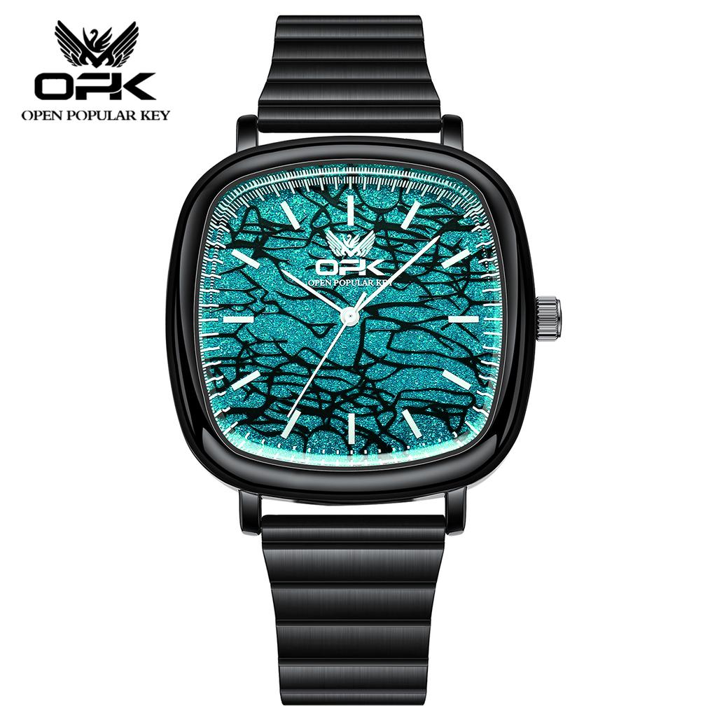 OPK Brand Luminous Waterproof Retro Square Steel Band Men's Quartz Watch 8143