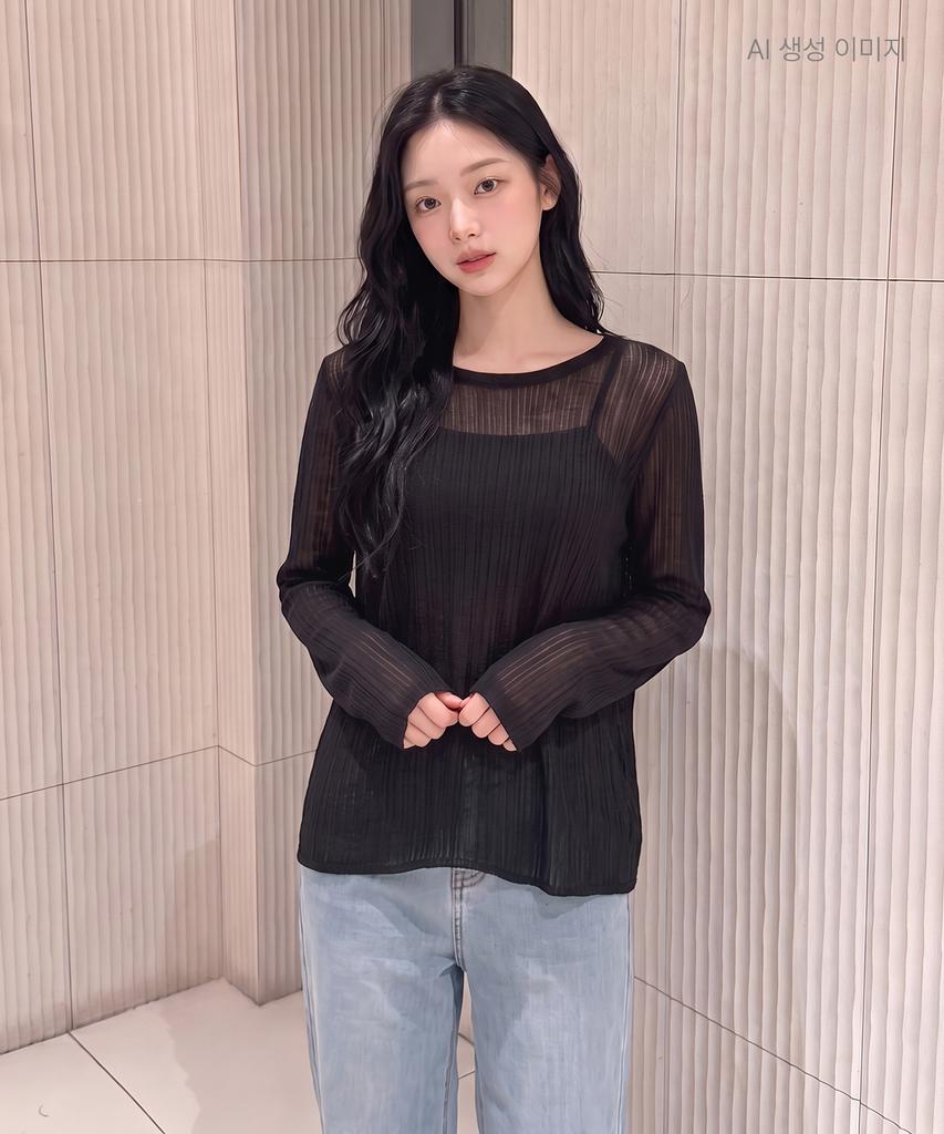 ROEM Back-Button See-Through Long Sleeve Pullover Rmkag38R13