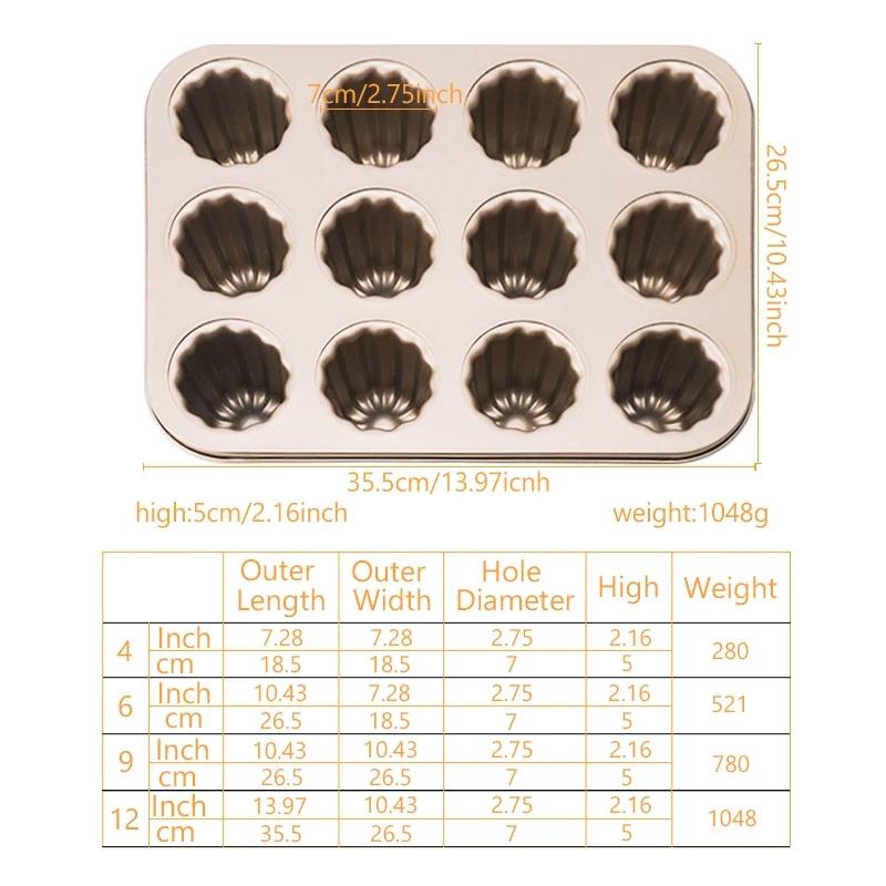 12 Holes Canele Mold Canele Pan Carbon Steel Mini Bundt Cake Pan French Cake Mold Muffin Cupcake Molds For Baking 0136