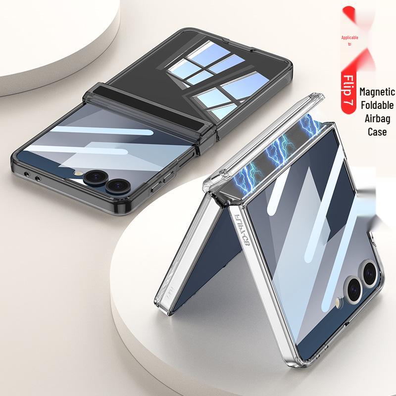 Samsung ZFlip7 Foldable Screen Magnetic Transparent Phone Case with Integrated Airbag
