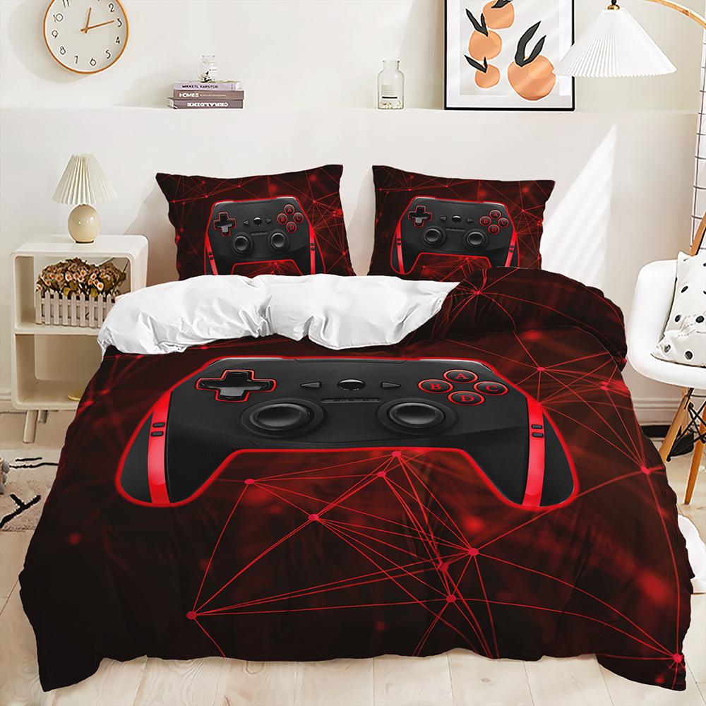 Three-Piece 3D Quilt Cover Gamepad Cool Gradual Change Kit Bedding