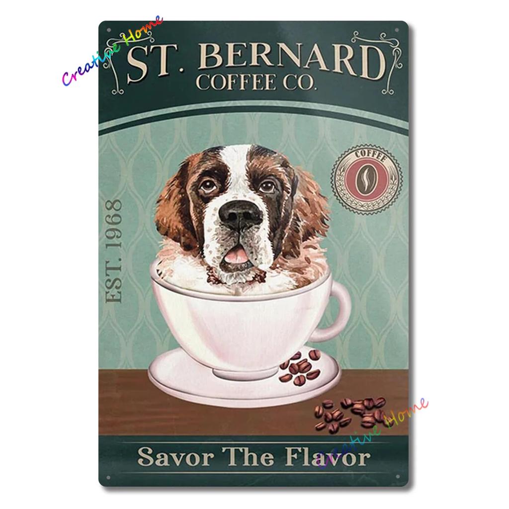 Metal Tin Sign Wall Decor St. Bernard Dog Bubble Bath Record Coffee Hanging Plaque Aluminum Signage Posters 8x12 Inch