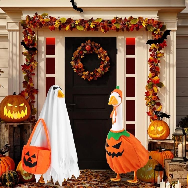 Festival Yard Decoration Geese Costume Polyester Outfit With Pumpkin Design For Garden Statues Halloween Decoration
