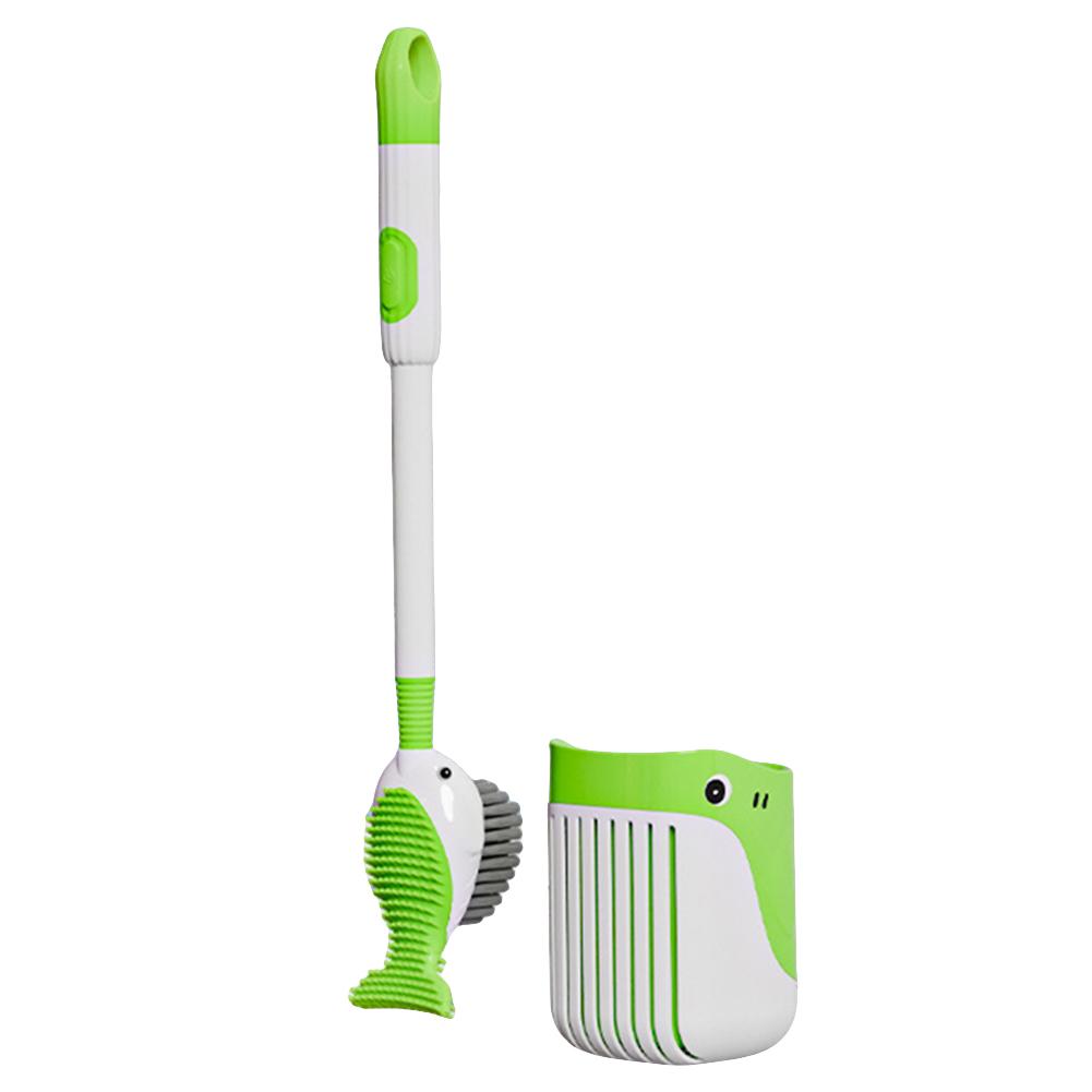 Cartoon Whale Toilet Brush with Holder Toilet Cleaning Brush Refillable Handle Dispenser Suction Cup Toilet Brush for Bathroom