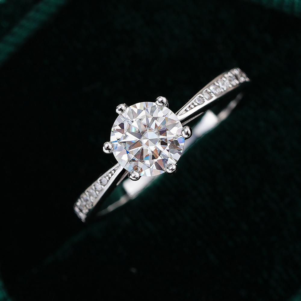 White Gold Ring for Women Diamond Moissanite Rings Six-Claw Classic Crown Proposal Platinum Fine Jewelry