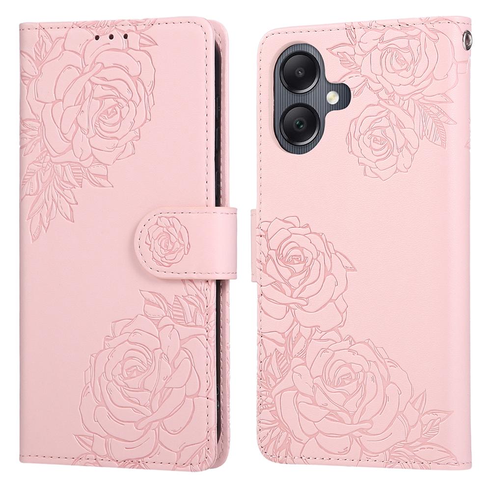 For Samsung Galaxy A07 4G/A06 4G/A06 5G Case Rose Flower PU Leather Wallet Phone Cover with 3 Card Slots/Wrist Strap