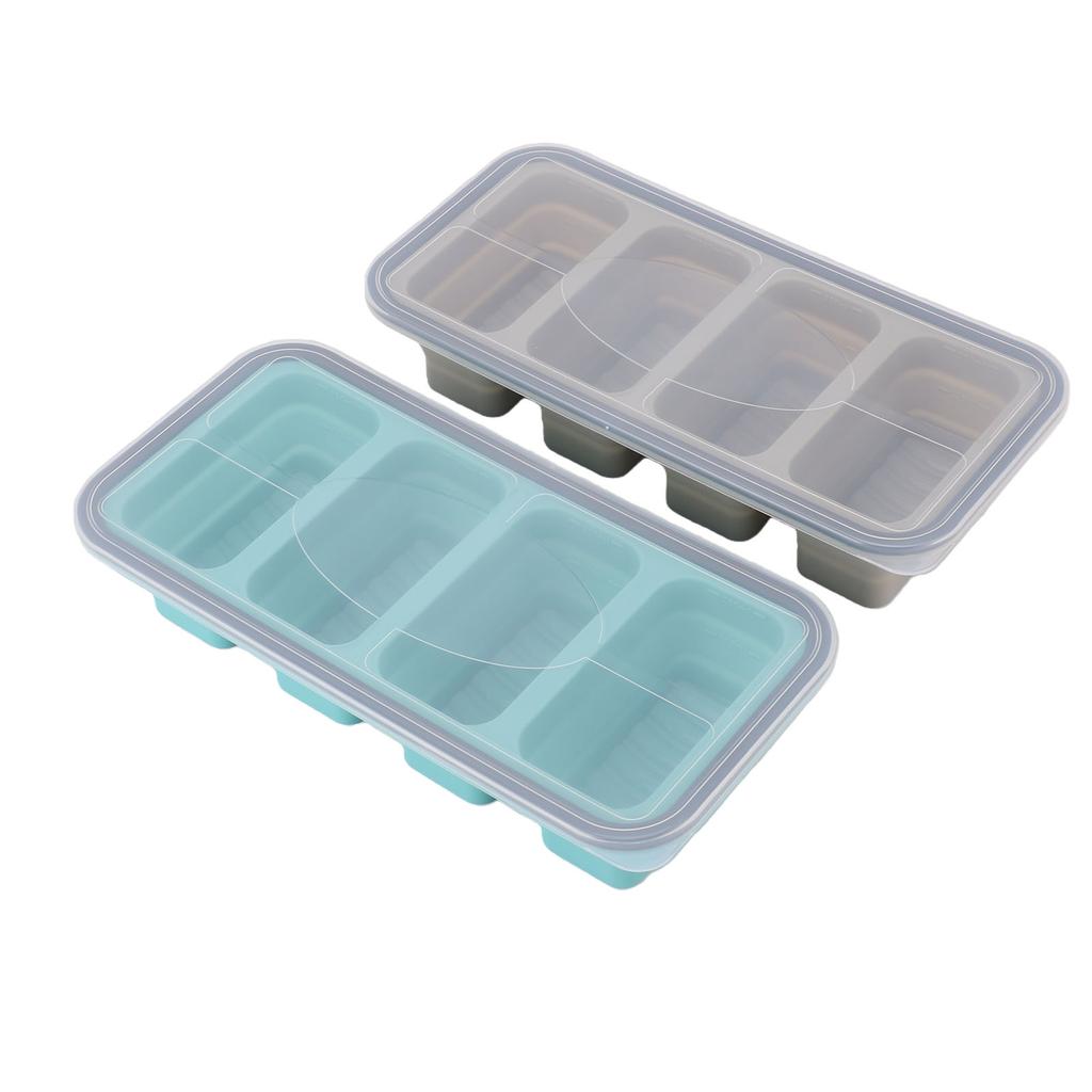 2PCS Silicone Freezer Tray for Sauce Cube 4 Compartments Heat Proof Soup Freezer Mold Container with Lid for Microwave