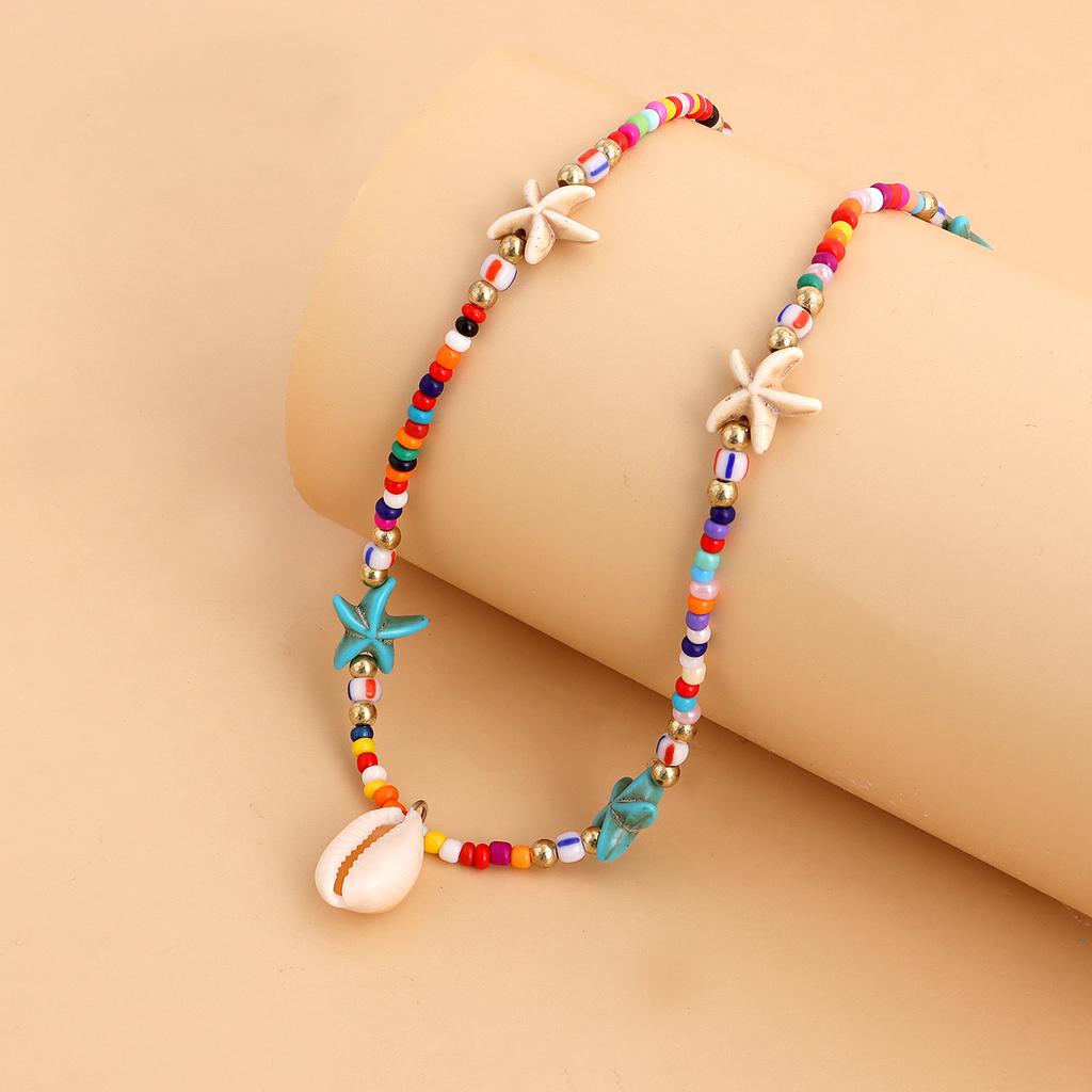 Bohemian Handmade Perlen Kette Halsband Seestern Shell Anhänger Halskette Für Frauen Mode Schmuck Strand Strang Goth Schlüsselbein Geschenke