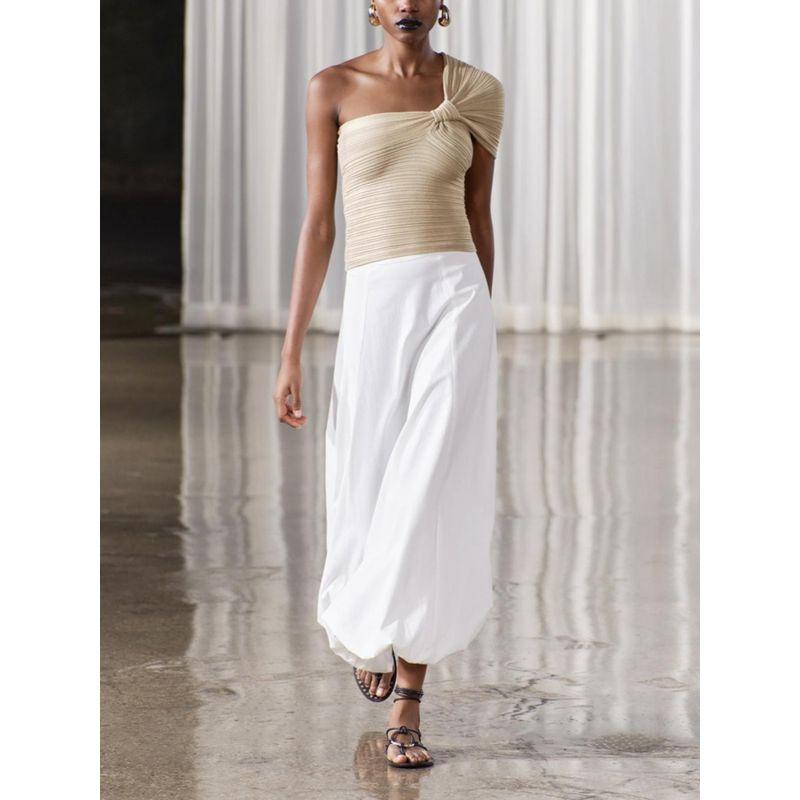 Za2024 Summer New Product Women's Clothes Sexy off-the-Shoulder Bow Tie Asymmetric Rib Knitwear 4240001 500