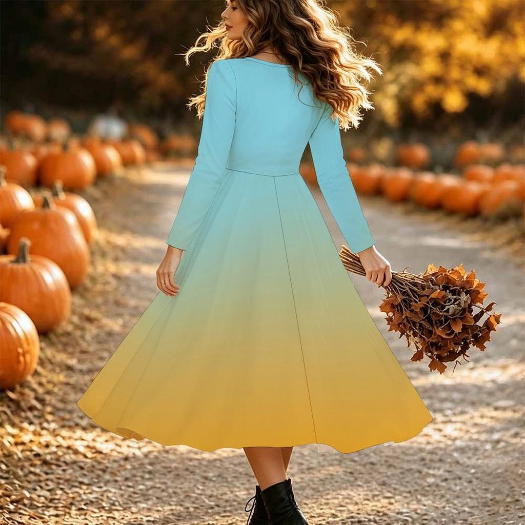 Halloween Women's Gradient Solid Print Midi Dress A Line Dress Vacation Casual Daily Regular Fit Long Sleeve V Neck Black Spring Fall