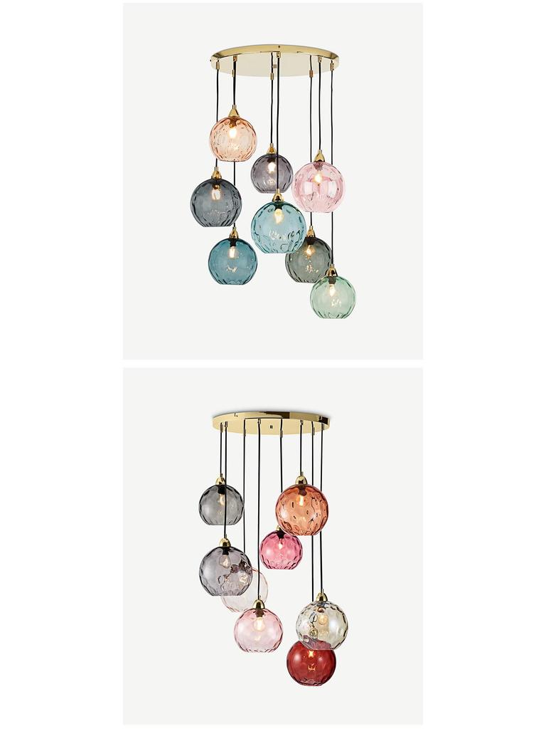 Nordic Embossed Colorful Glass Sphere Pendant Light for Bedroom, Bedside, or Restaurant Bar.