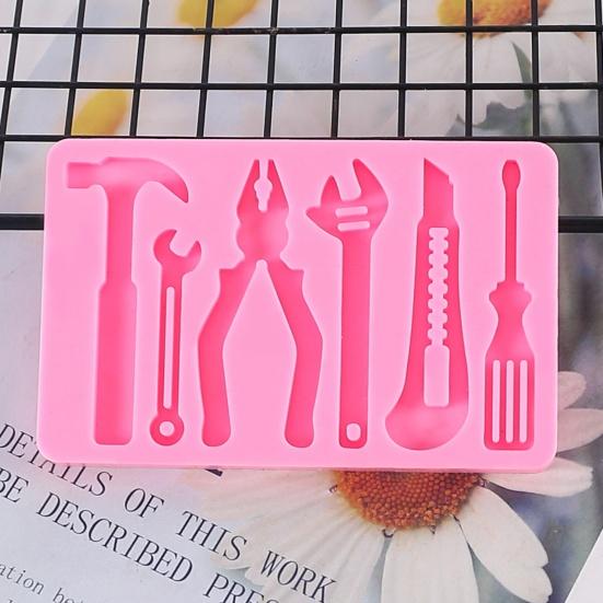 Lot de 4 moules en silicone pour mini outils de construction, chocolat, fondant, décorations de cupcakes, mini gâteaux, bonbons, argile polymère, résine artisanale, moule à gâteau pour fête