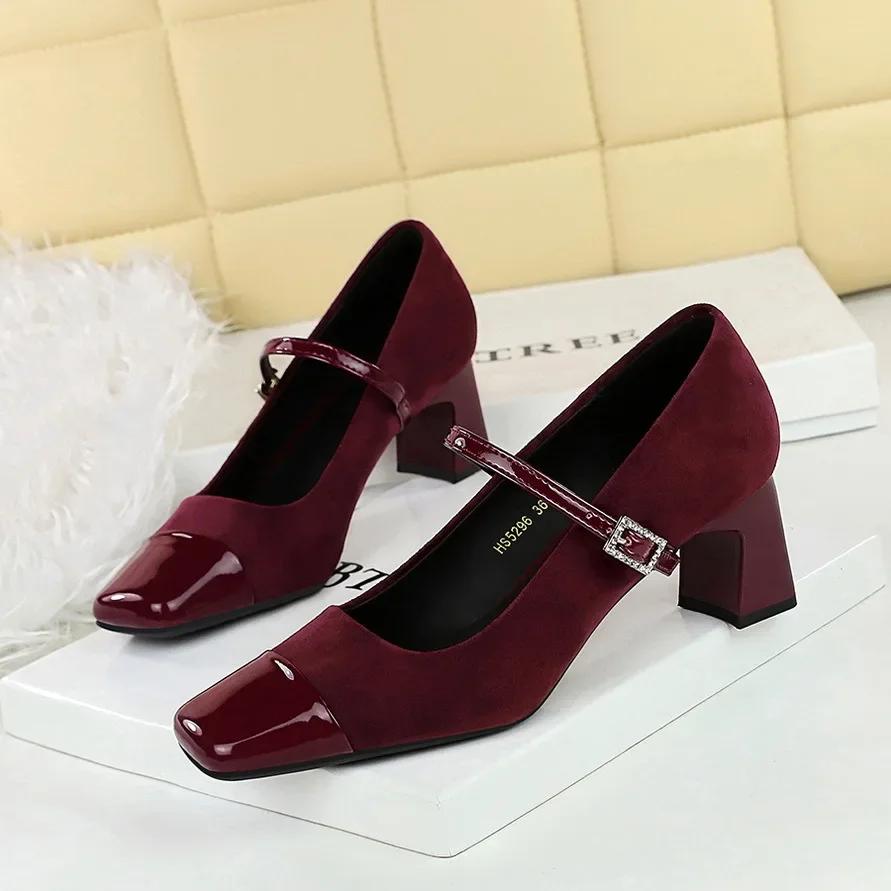 Designer Fashion Buckle Strap Mary Janes Women Square heel Shoes Dress Footwear Leopard Print Female Soft Round Toe Ladies Shoes