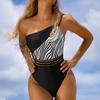 European & American One-Shoulder Color Block Bikini Swimwear
