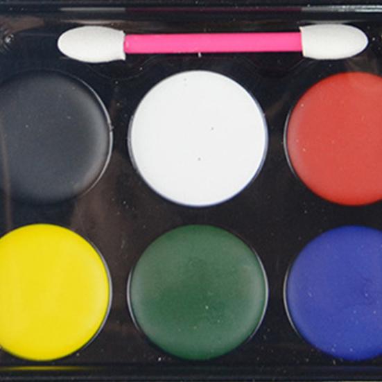 6-Color Face Paint Palette Red White Blue Black Green Yellow Body Painting Makeup Water-Based Highly Pigmented Hypoallergenic Artist Palette