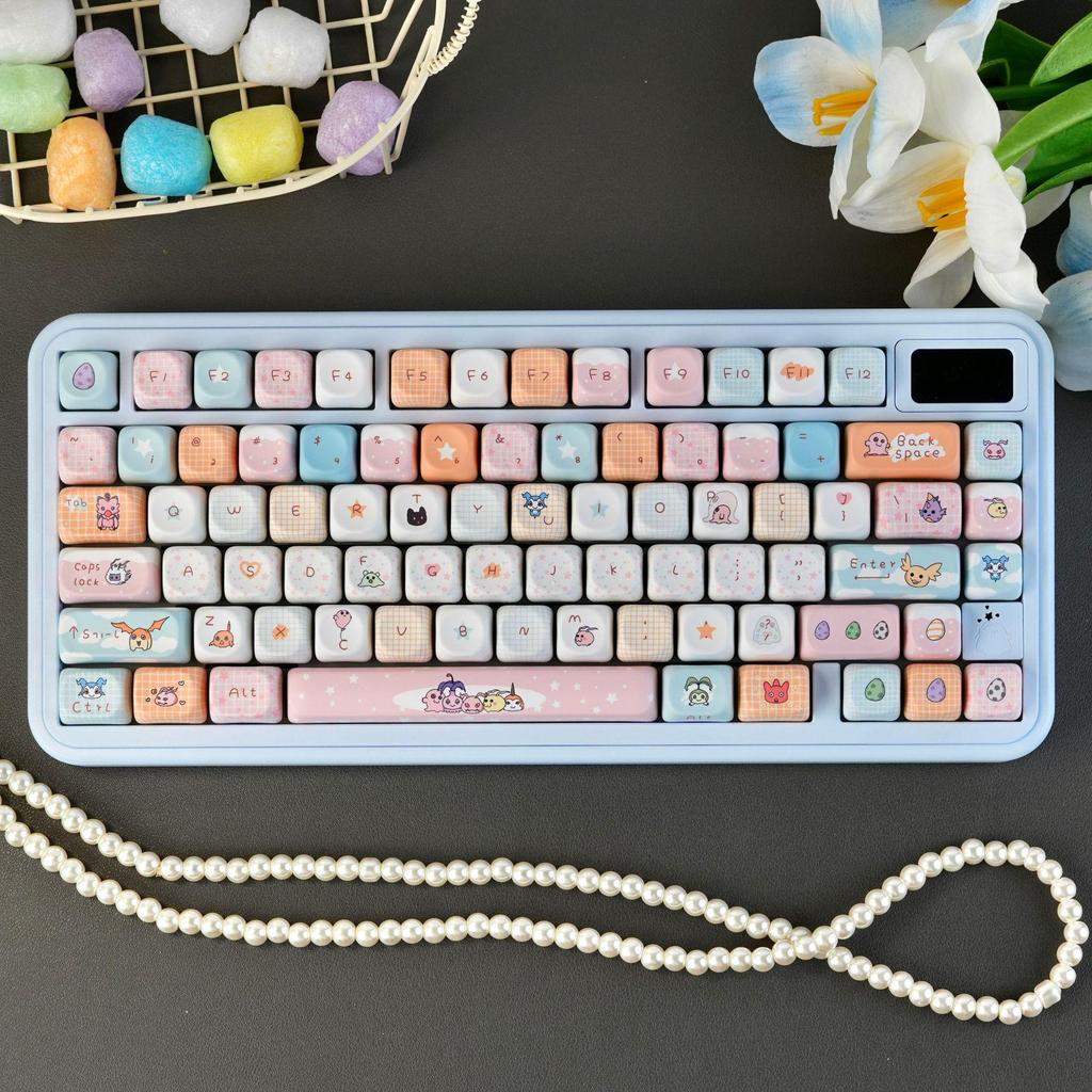 Digimon PBT Dye-Sublimation Keycaps: Cute Cartoon Design for 75/87/98/108 Keyboard Layouts (MOA Original Height).