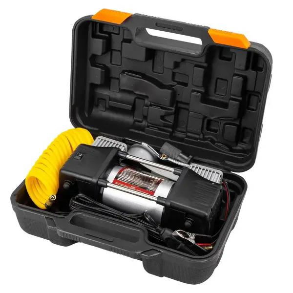 Compressor de carro 12V compressor de pistão duplo 65l/min com manômetro, mala