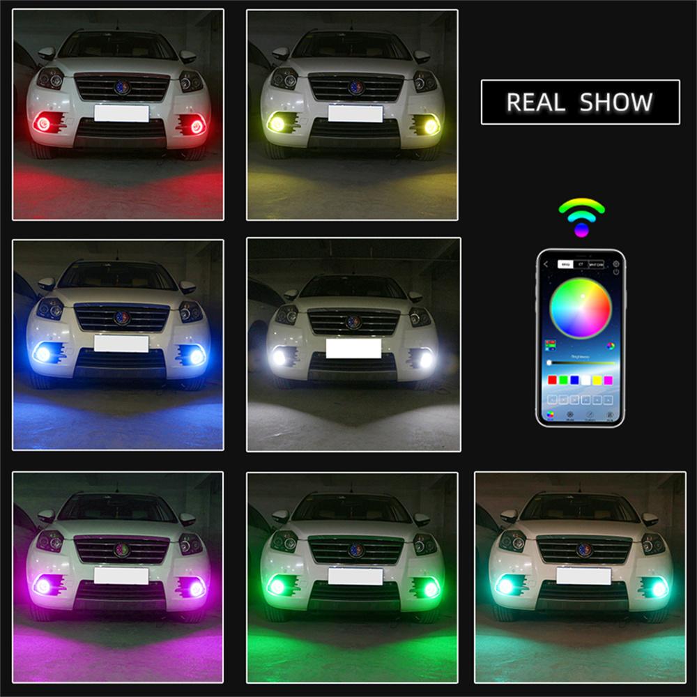 2pcs 80mm RGB COB Angel Eye Halo Ring APP Control For Car LED Headlight Fog Lamp