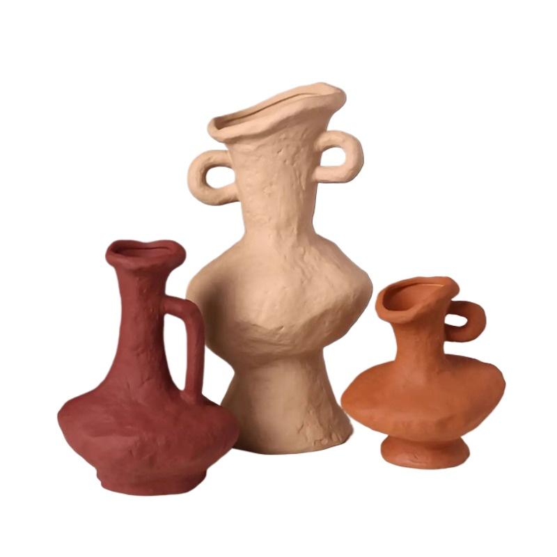 Wabi-Sabi Ceramic Flower Vase, Retro Minimalist Floral Pot, Guestroom or Living Room Decor, Artistic Table Ornament