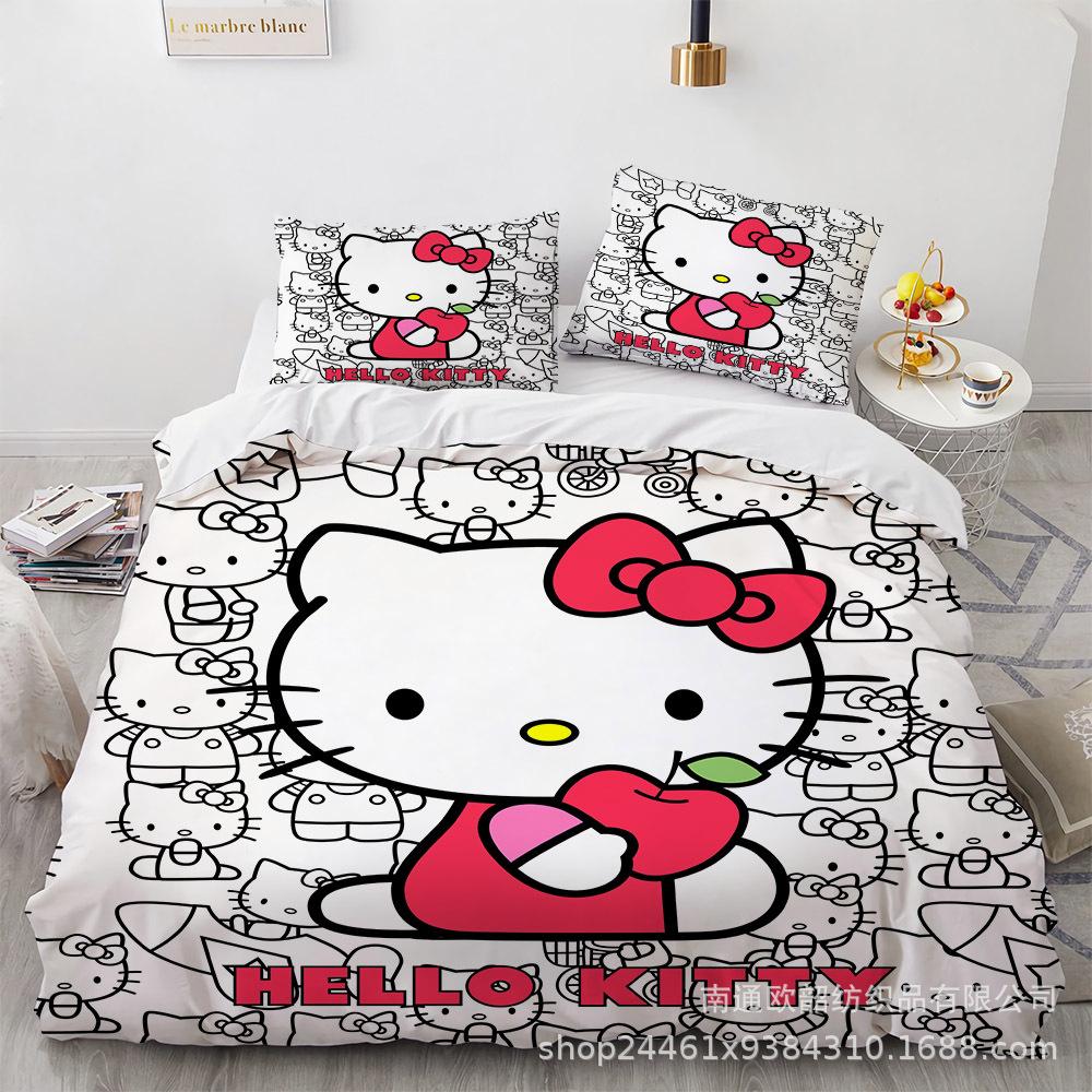Sanrio Hello Kitty Bedding Sets Comforter Quilt Bed Cover Duvet Cover Pillow Case 2-3 Pieces Sets Bedroom Decor Home Supplies
