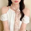 Floral Chiffon Scarf With Rose Decor Sweet Neck Scarf For Women Casual Dress Shirt Accessory