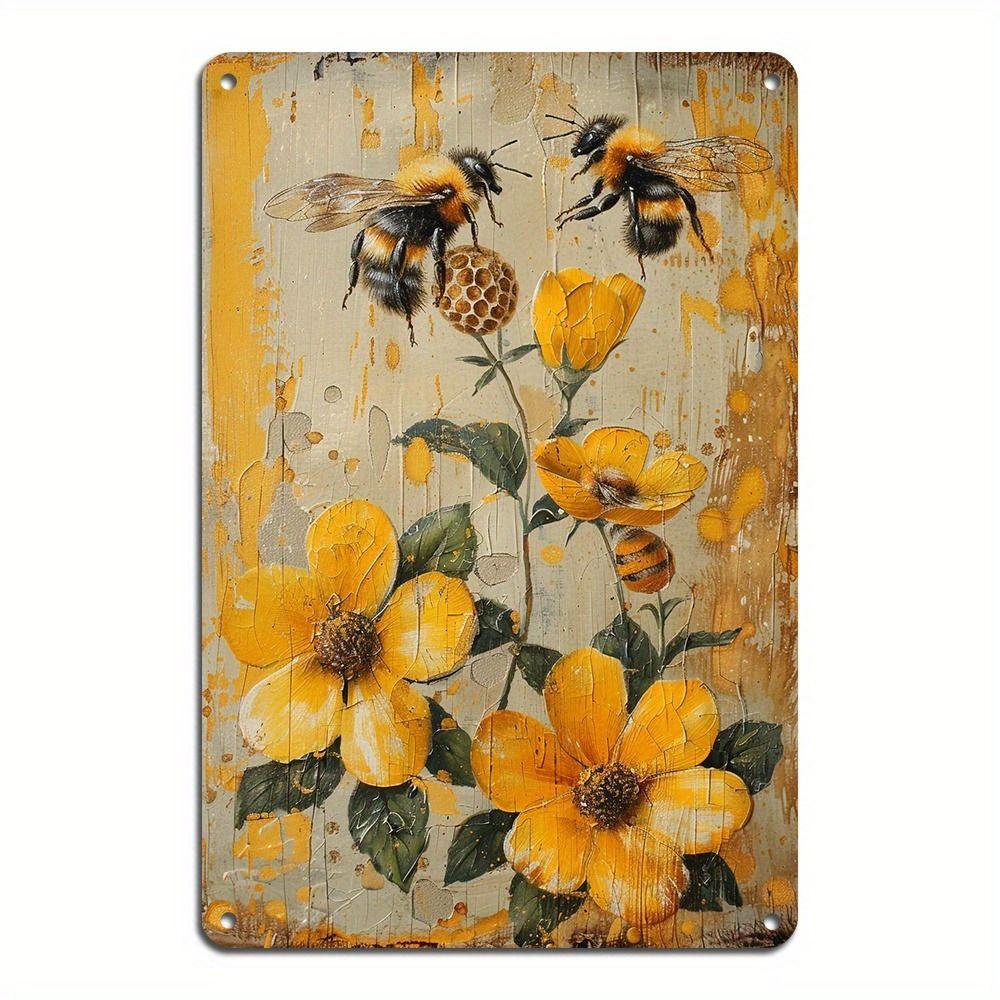 Metal Sign Bee Flower Nature Sunflower 20x30cm Wall Decor